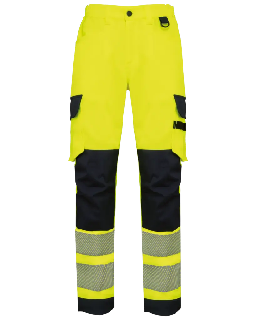 Gerecyclede veiligheidsbroek met veel zakken, hi viz yellow / navy — productfoto 7
