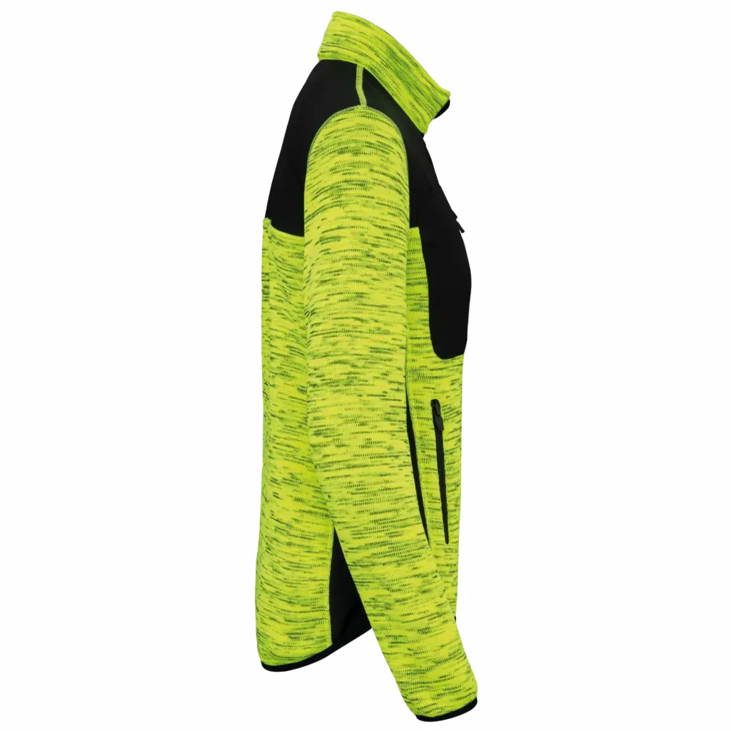 PS_WK9109-S_FLUORESCENTYELLOWMELANGE-BLACK - Hidalgo-werbeartikel Gerecycled damesjasje in polytricot, fluorescent yellow melange / black — productfoto 7
