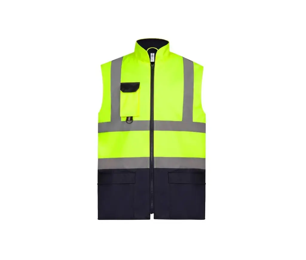Gewatteerde veiligheidsbodywarmer, hi vis yellow / navy — productfoto 5