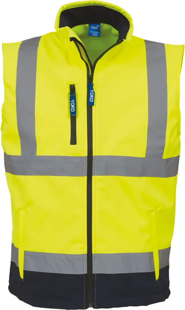 Softshell veiligheidsbodywarmer, hi vis yellow / navy — productfoto 7