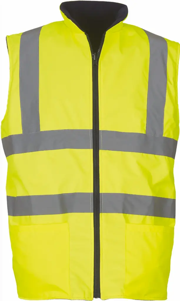 PS_YHV008F_HIVISYELLOW - Hidalgo-werbeartikel Omkeerbare fleece veiligheidsbodywarmer, hi vis yellow — productfoto 3