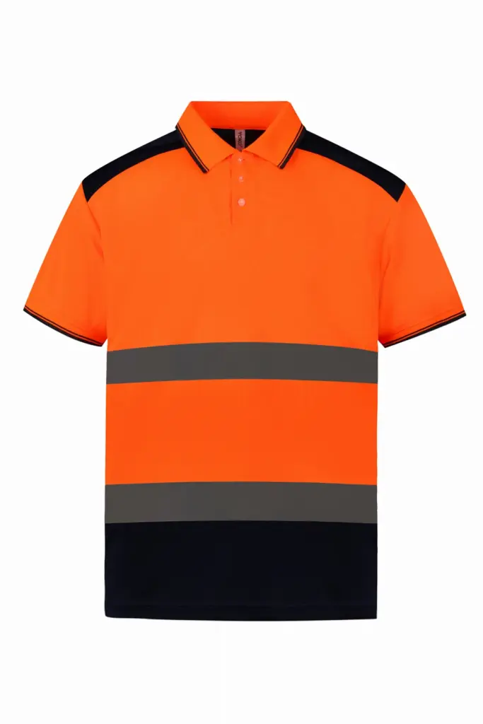 PS_YHVJ220_HIVISORANGE-NAVY - Hidalgo-werbeartikel Tweekleurige veiligheidspolo, hi vis orange / navy — productfoto 5