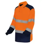 Tweekleurige Hi-Vis polo met lange mouwen, hi vis orange / navy — productfoto 3