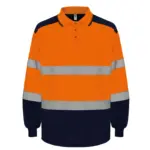 Tweekleurige Hi-Vis polo met lange mouwen, hi vis orange / navy — productfoto 4