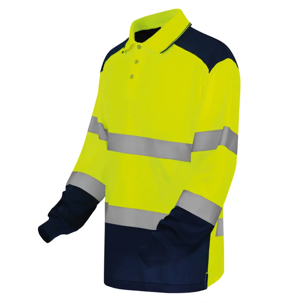 Tweekleurige Hi-Vis polo met lange mouwen, hi vis yellow / navy — productfoto 4