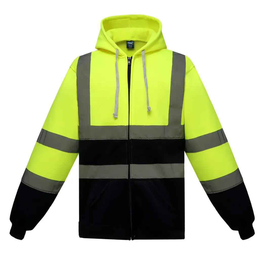 Veiligheidssweatervest met capuchon, hi vis yellow / navy — productfoto 8