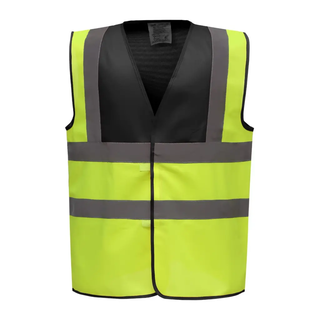 PS_YHVW100_BLACK-HIVISYELLOW - Hidalgo-werbeartikel Veiligheidshesje met 2 Banden & Bretels, black / hi vis yellow — productfoto 6