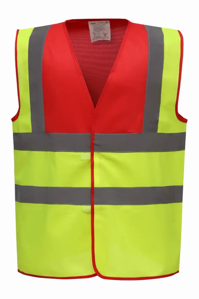 PS_YHVW100_RED-HIVISYELLOW - Hidalgo-werbeartikel Veiligheidshesje met 2 Banden & Bretels, red / hi vis yellow — productfoto 23