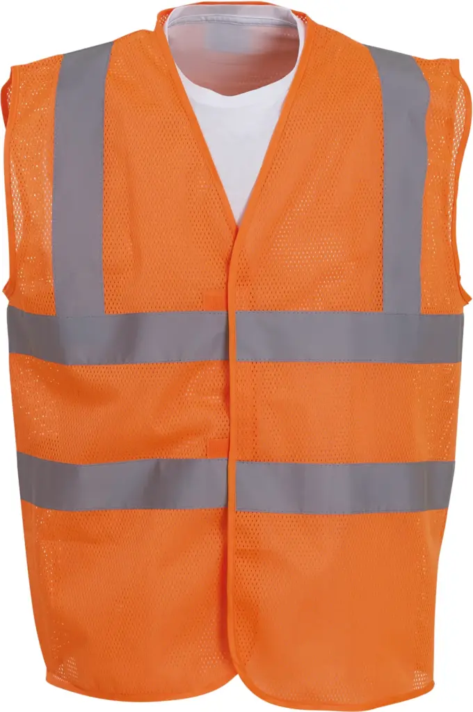 Hoge zichtbaarheid hesje van gerecycled gaas, hi vis orange — productfoto 7