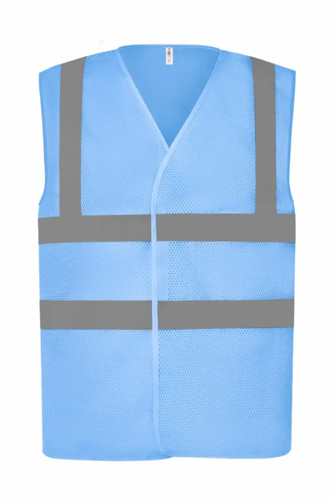 Hoge zichtbaarheid hesje van gerecycled gaas, sky blue — productfoto 14