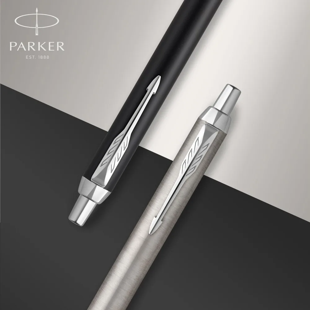 Parker IM Kugelschreiber Bedrucken Blau Matt Schwarz Messing — Produktfoto 2