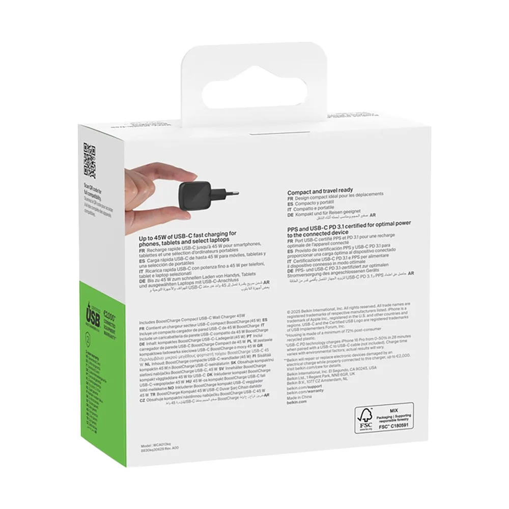 USB-C Schnellladegerät Belkin Bedrucken PPS Recycelt 45W — Produktfoto 2