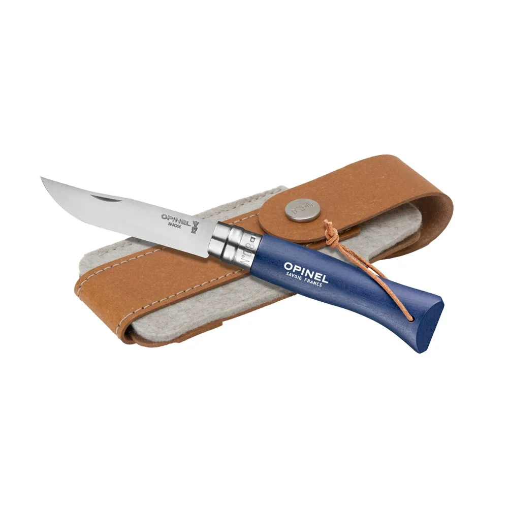 Opinel Colorama No 08 zakmes in een riemetui