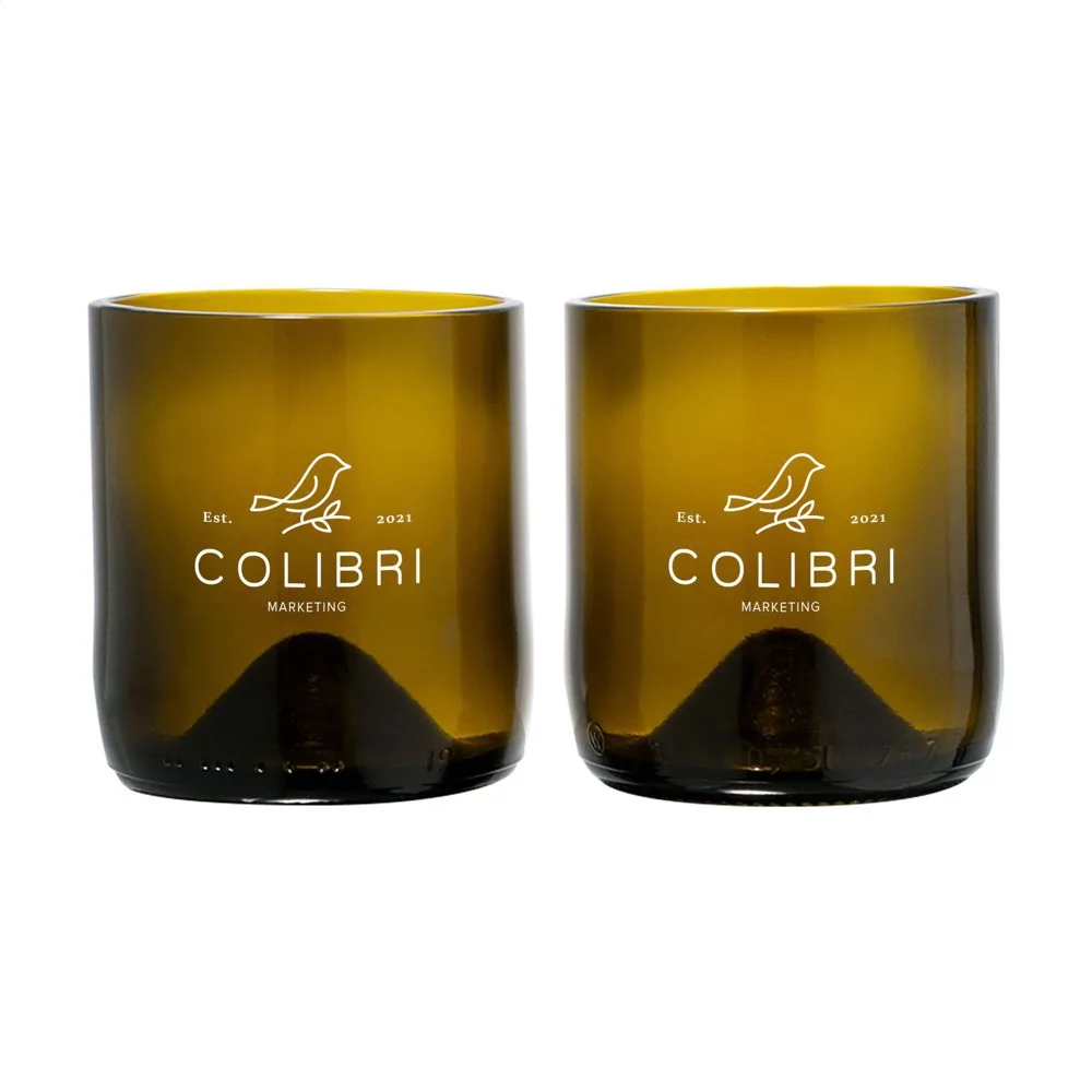 Rebottled® Short Tumbler 2-pack set glazen, olijfgroen