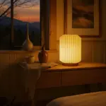 Coollux vouwbare papieren LED lamp Aurora op houten voet, 22cm — productfoto 7