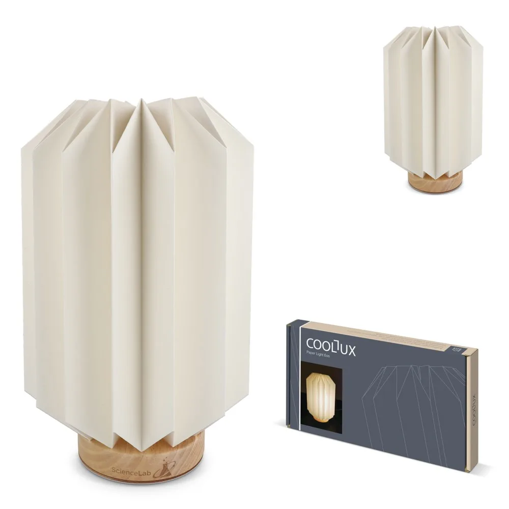 Coollux vouwbare papieren LED lamp Eos op houten voet, 25 cm  (brievenbus doos)