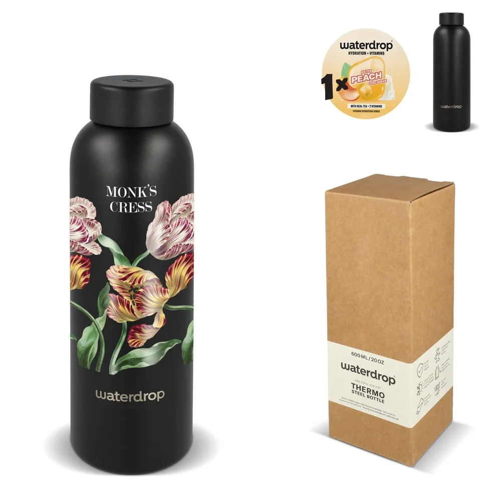 Waterdrop Roestvrijstalen Fles met Stalen dop 600ml