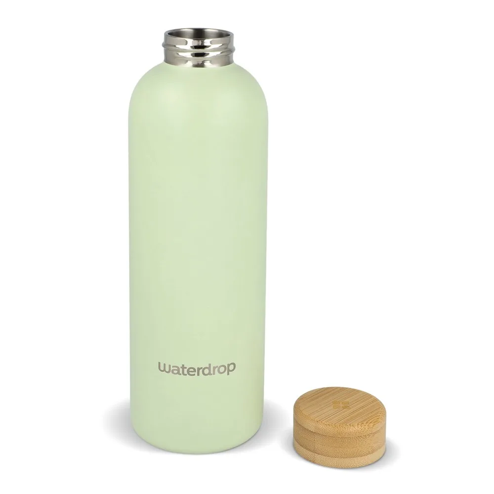 Waterdrop Roestvrijstalen Fles met Bamboe dop 600ml productfoto 3 - Bidons & Shakers Waterdrop Roestvrijstalen Fles met Bamboe dop 600ml — productfoto 3