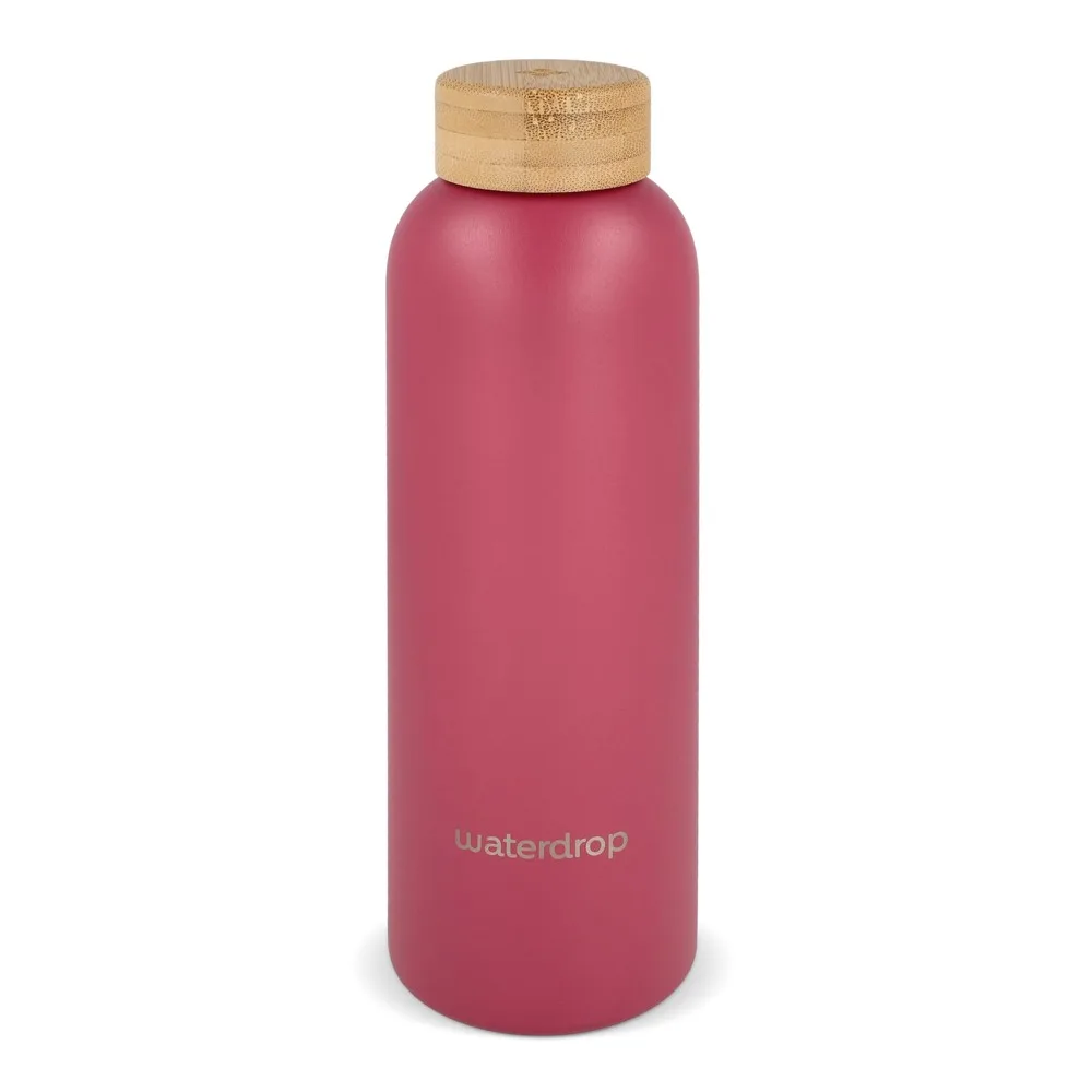 Waterdrop Roestvrijstalen Fles met Bamboe dop 600ml donker roze - Bidons & Shakers Waterdrop Roestvrijstalen Fles met Bamboe dop 600ml, donker roze