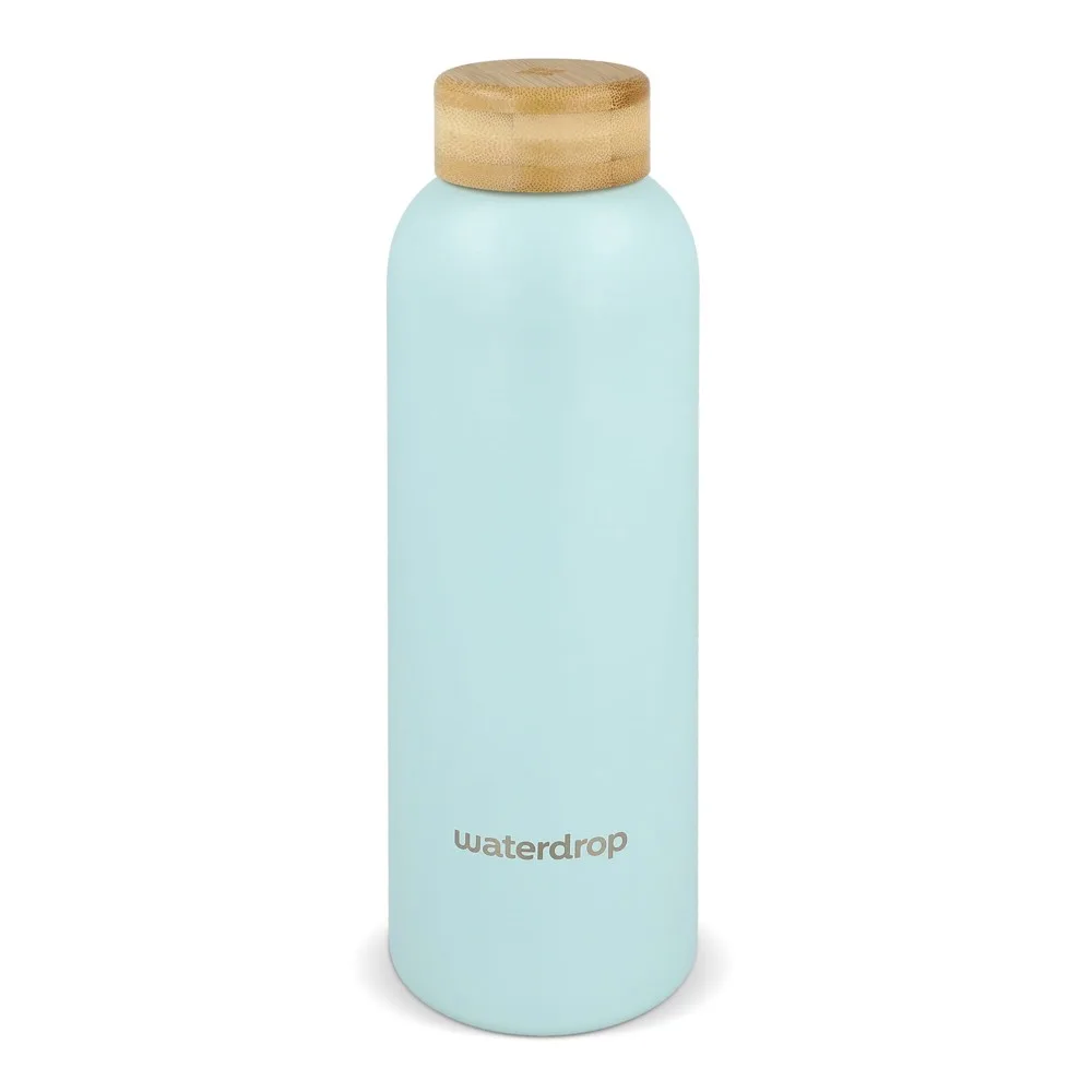 Waterdrop Roestvrijstalen Fles met Bamboe dop 600ml pastel blauw - Bidons & Shakers Waterdrop Roestvrijstalen Fles met Bamboe dop 600ml, pastel blauw