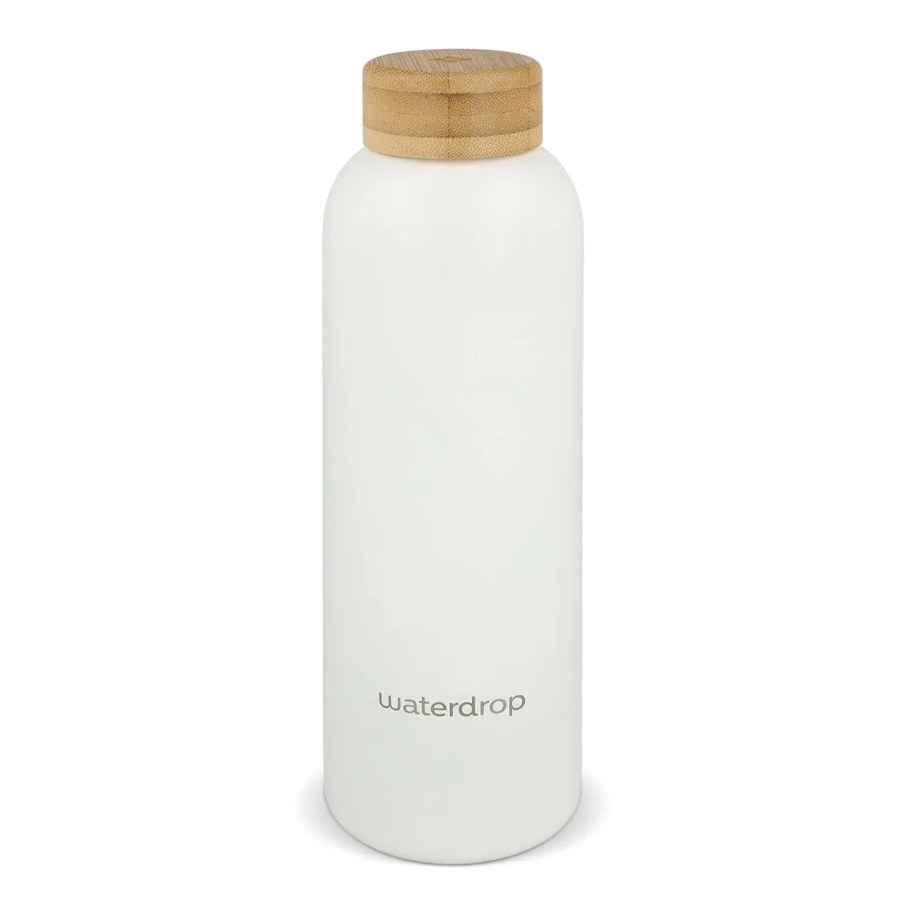 Waterdrop Roestvrijstalen Fles met Bamboe dop 600ml wit - Bidons & Shakers Waterdrop Roestvrijstalen Fles met Bamboe dop 600ml, wit