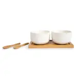 Sagaform Ellen set van 2 kommetjes met bamboe lepeltjes en tray, wit