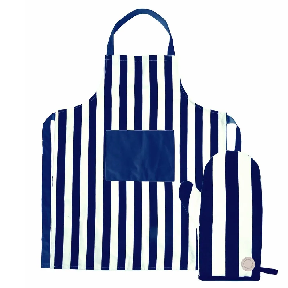Sagaform Aron schort BBQ handschoen set wit blauw - Hidalgo-werbeartikel Sagaform Aron schort & BBQ handschoen set, wit / blauw
