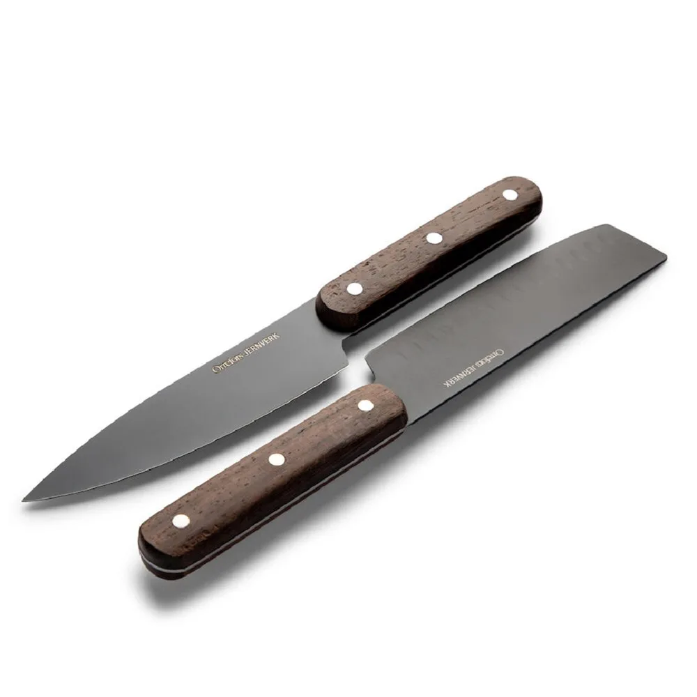 Orrefors Jernverk set van 2 messen, zwart & hout