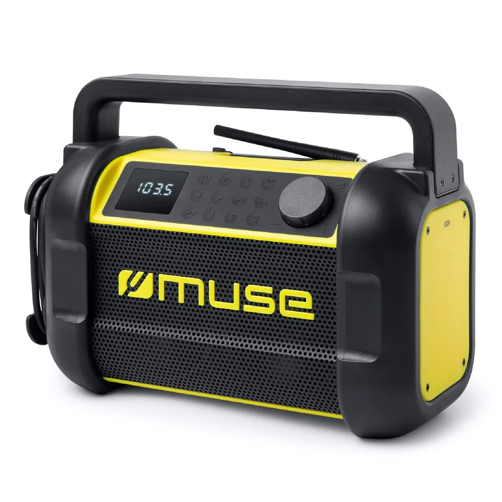 M-928 | Muse bouwradio met Bluetooth 20W met FM-radio zwart geel - Hidalgo M-928 | Muse bouwradio met Bluetooth 20W met FM-radio, zwart / geel