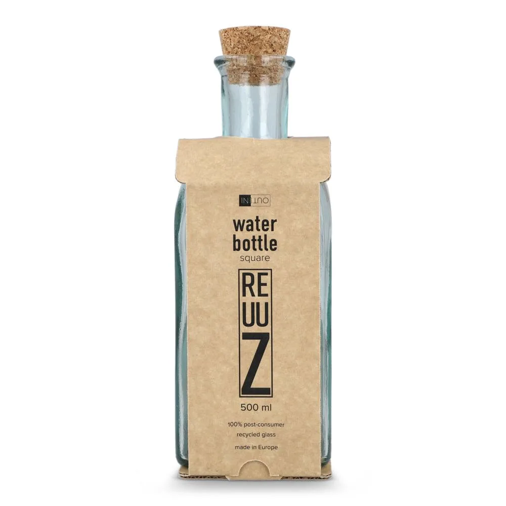 InSideOut Vierkante Gerecycled glas Waterfles ReuuZ met kurkstop 500ml productfoto 4 - Hidalgo InSideOut Vierkante Gerecycled glas Waterfles ReuuZ met kurkstop 500ml — productfoto 4