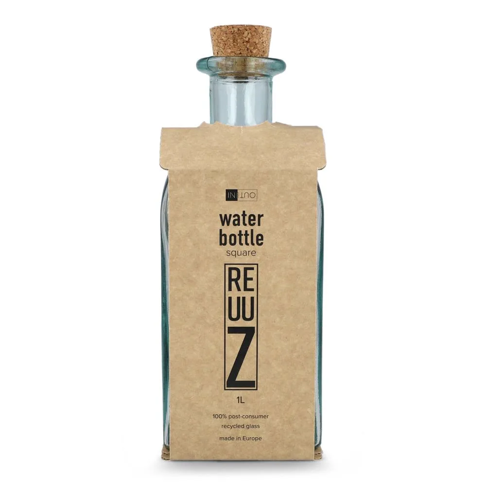 InSideOut Vierkante Gerecycled glas Waterfles ReuuZ met kurkstop 1L productfoto 4 - Hidalgo InSideOut Vierkante Gerecycled glas Waterfles ReuuZ met kurkstop 1L — productfoto 4