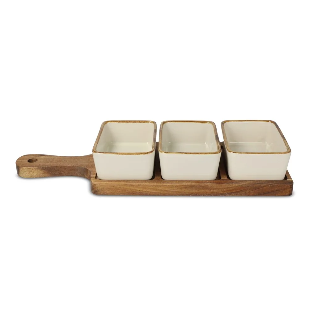 InSideOut houten serveerplank met 3 keramische schaaltjes productfoto 2 - Hidalgo InSideOut houten serveerplank met 3 keramische schaaltjes — productfoto 2