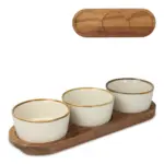 InSideOut Houten standaard met 3 keramische ronde kommen - Hidalgo InSideOut Houten standaard met 3 keramische ronde kommen