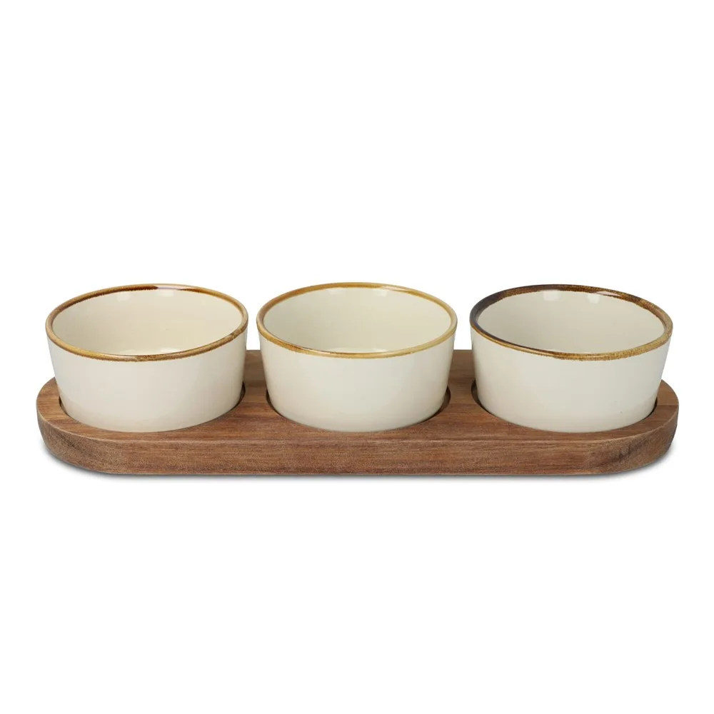 InSideOut Houten standaard met 3 keramische ronde kommen productfoto 2 - Hidalgo InSideOut Houten standaard met 3 keramische ronde kommen — productfoto 2