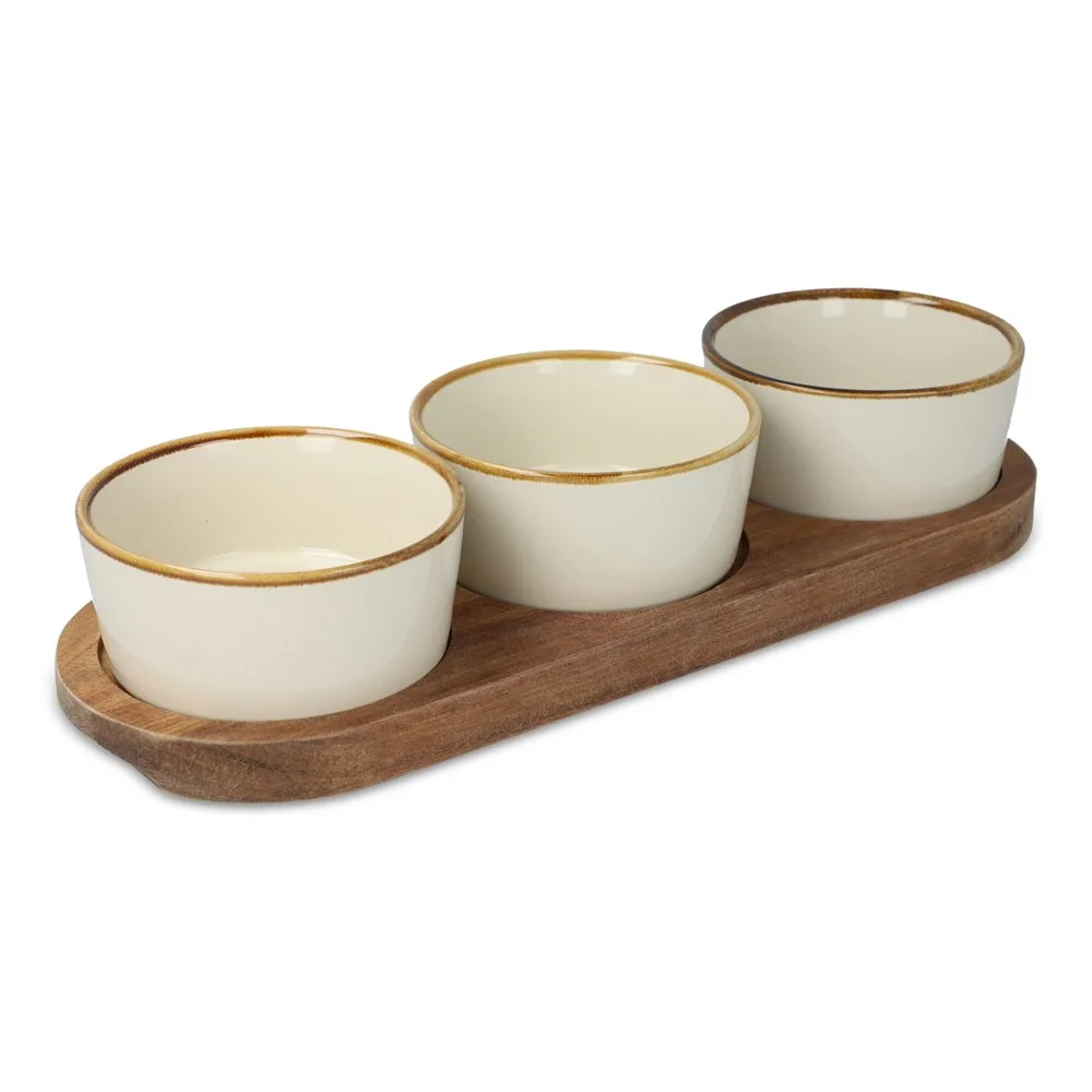 InSideOut Houten standaard met 3 keramische ronde kommen productfoto 3 - Hidalgo InSideOut Houten standaard met 3 keramische ronde kommen — productfoto 3