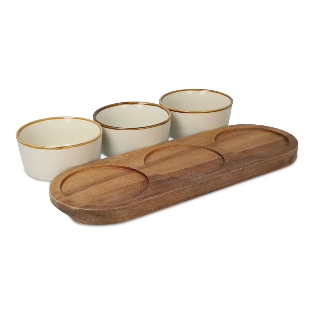 InSideOut Houten standaard met 3 keramische ronde kommen productfoto 4 - Hidalgo InSideOut Houten standaard met 3 keramische ronde kommen — productfoto 4