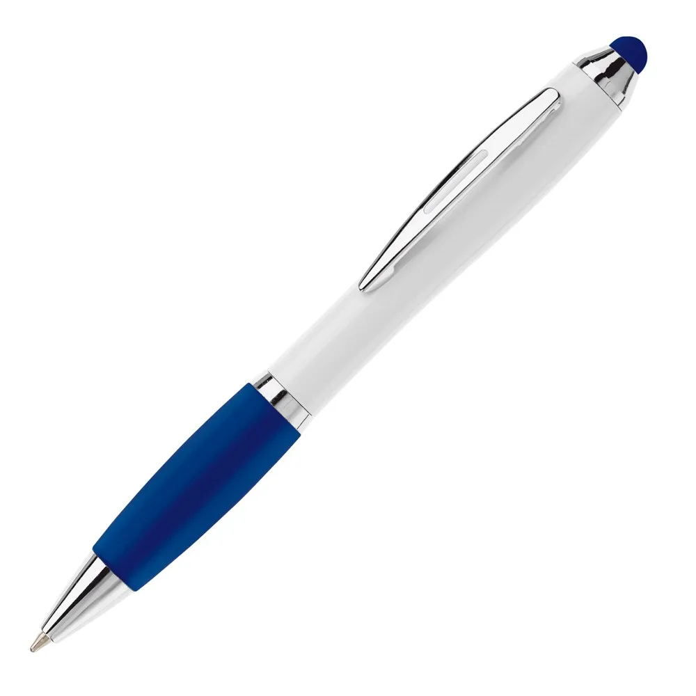 Balpen Hawaï stylus hardcolour wit donkerblauw - Hidalgo-werbeartikel Balpen Hawaï stylus hardcolour, wit / donkerblauw