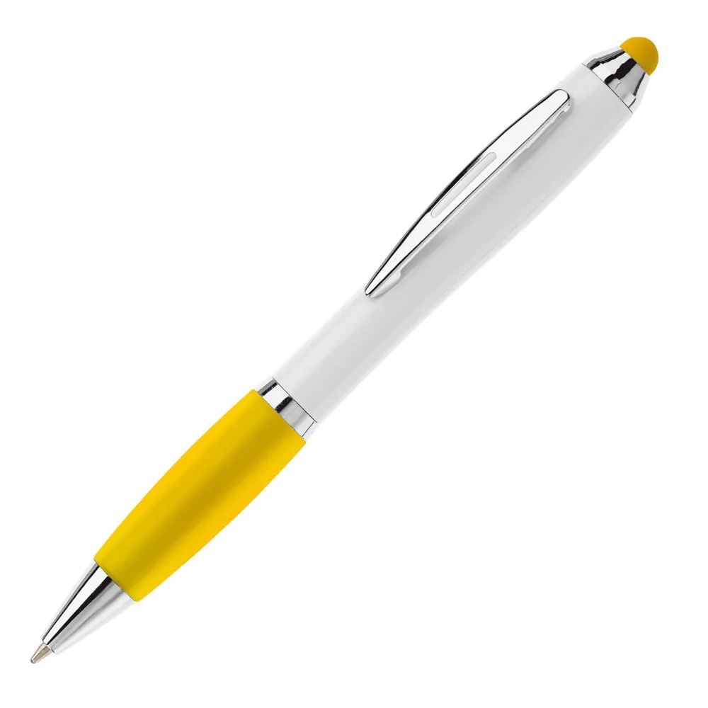 Balpen Hawaï stylus hardcolour wit geel - Hidalgo-werbeartikel Balpen Hawaï stylus hardcolour, wit / geel