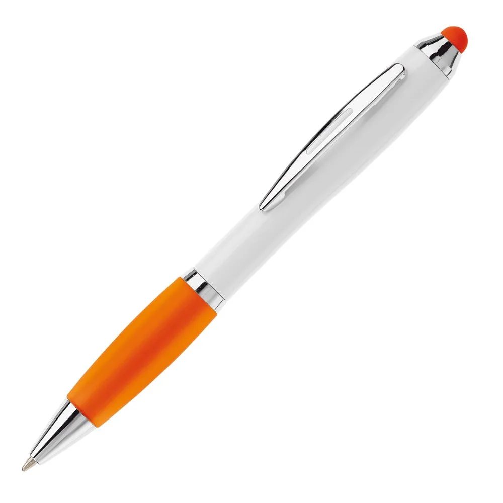 Balpen Hawaï stylus hardcolour wit oranje - Hidalgo-werbeartikel Balpen Hawaï stylus hardcolour, wit / oranje
