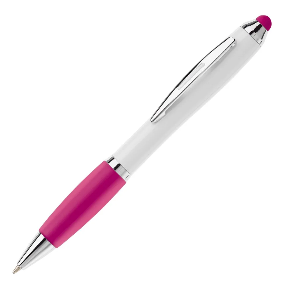 Balpen Hawaï stylus hardcolour wit roze - Hidalgo-werbeartikel Balpen Hawaï stylus hardcolour, wit / roze