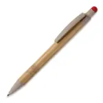 Balpen bamboe en tarwestro met stylus, beige / rood