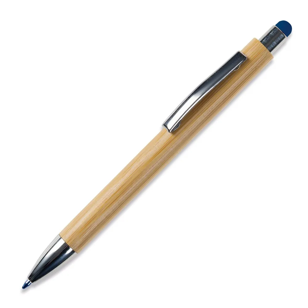 Balpen New York bamboe met stylus blauw - Hidalgo-werbeartikel Balpen New York bamboe met stylus, blauw