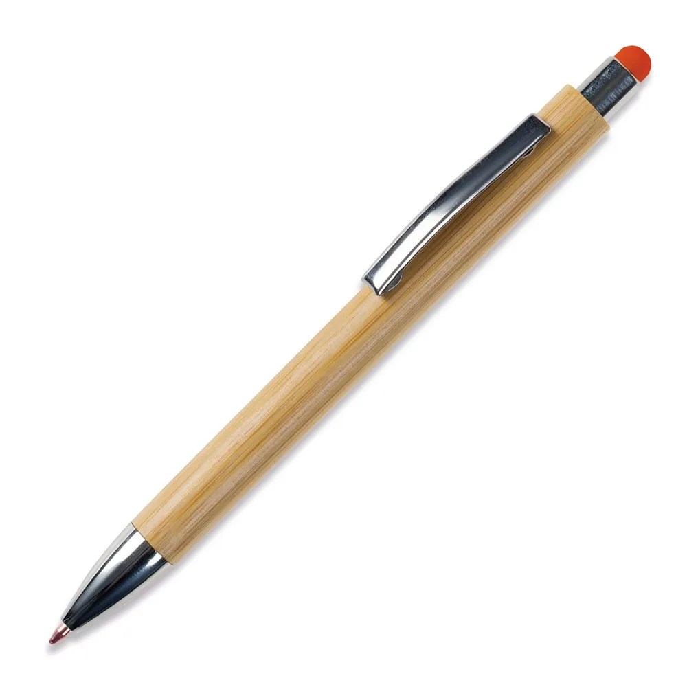 Balpen New York bamboe met stylus oranje - Hidalgo-werbeartikel Balpen New York bamboe met stylus, oranje