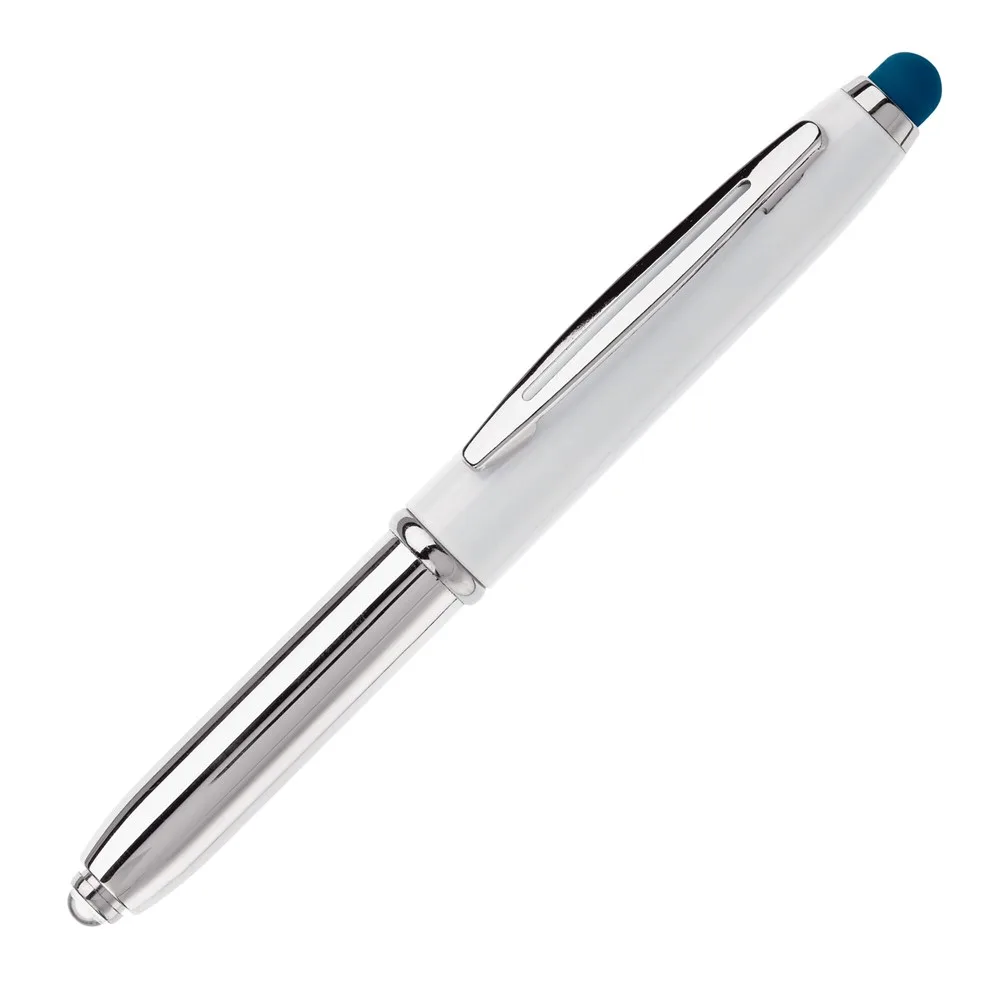 Balpen Shine stylus metaal wit donkerblauw - Hidalgo-werbeartikel Balpen Shine stylus metaal, wit / donkerblauw