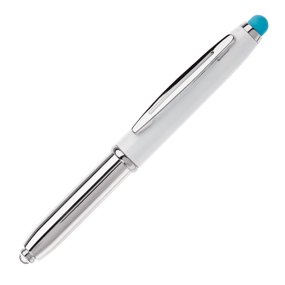 Balpen Shine stylus metaal wit lichtblauw - Hidalgo-werbeartikel Balpen Shine stylus metaal, wit / lichtblauw