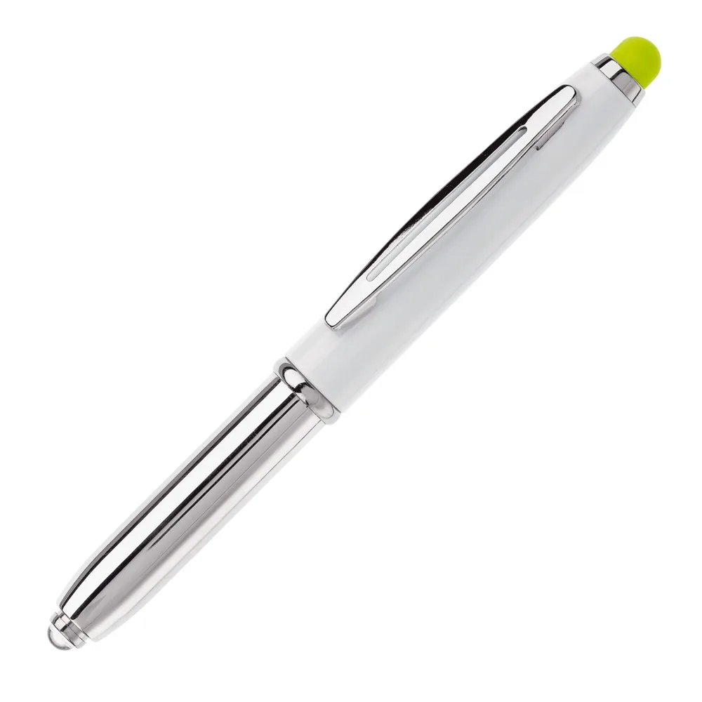 Balpen Shine stylus metaal wit lichtgroen - Hidalgo-werbeartikel Balpen Shine stylus metaal, wit / lichtgroen