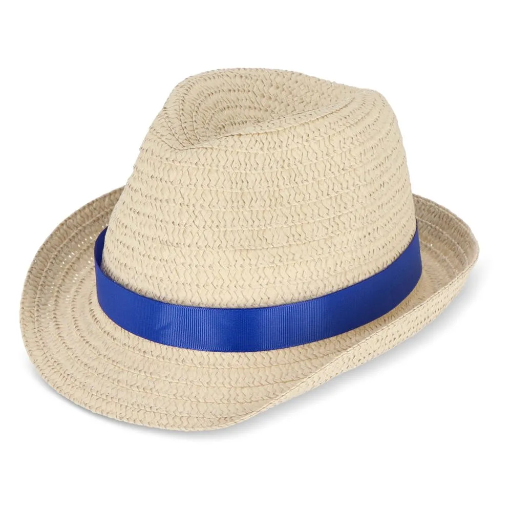 Strohoed met gekleurde band donkerblauw - Hidalgo Strohoed met gekleurde band, donkerblauw