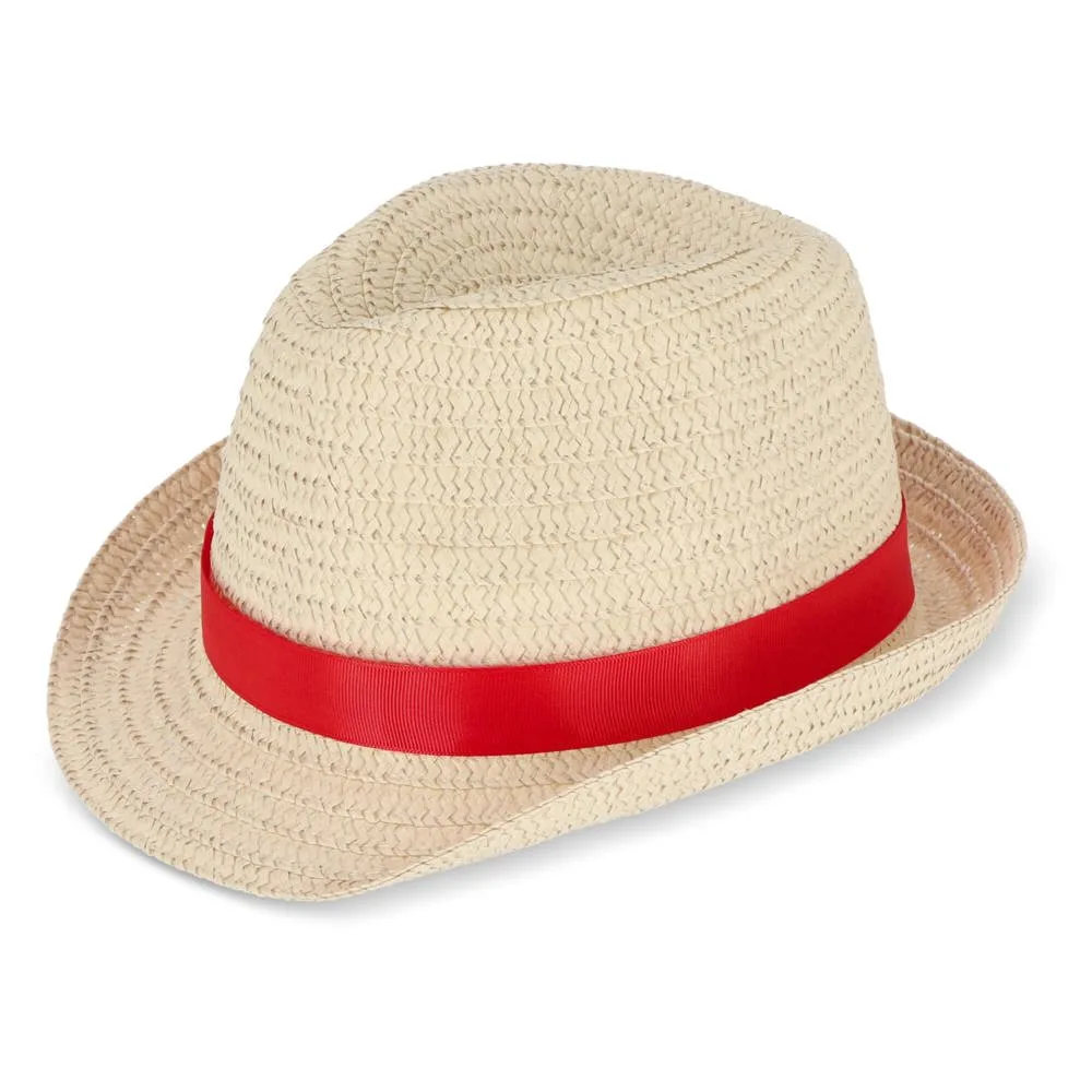 Strohoed met gekleurde band rood - Hidalgo Strohoed met gekleurde band, rood