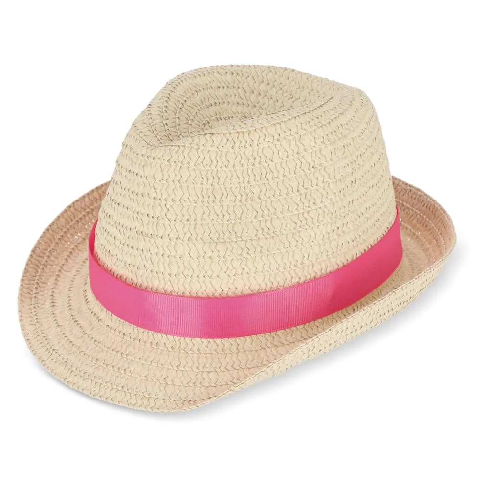 Strohoed met gekleurde band roze - Hidalgo Strohoed met gekleurde band, roze