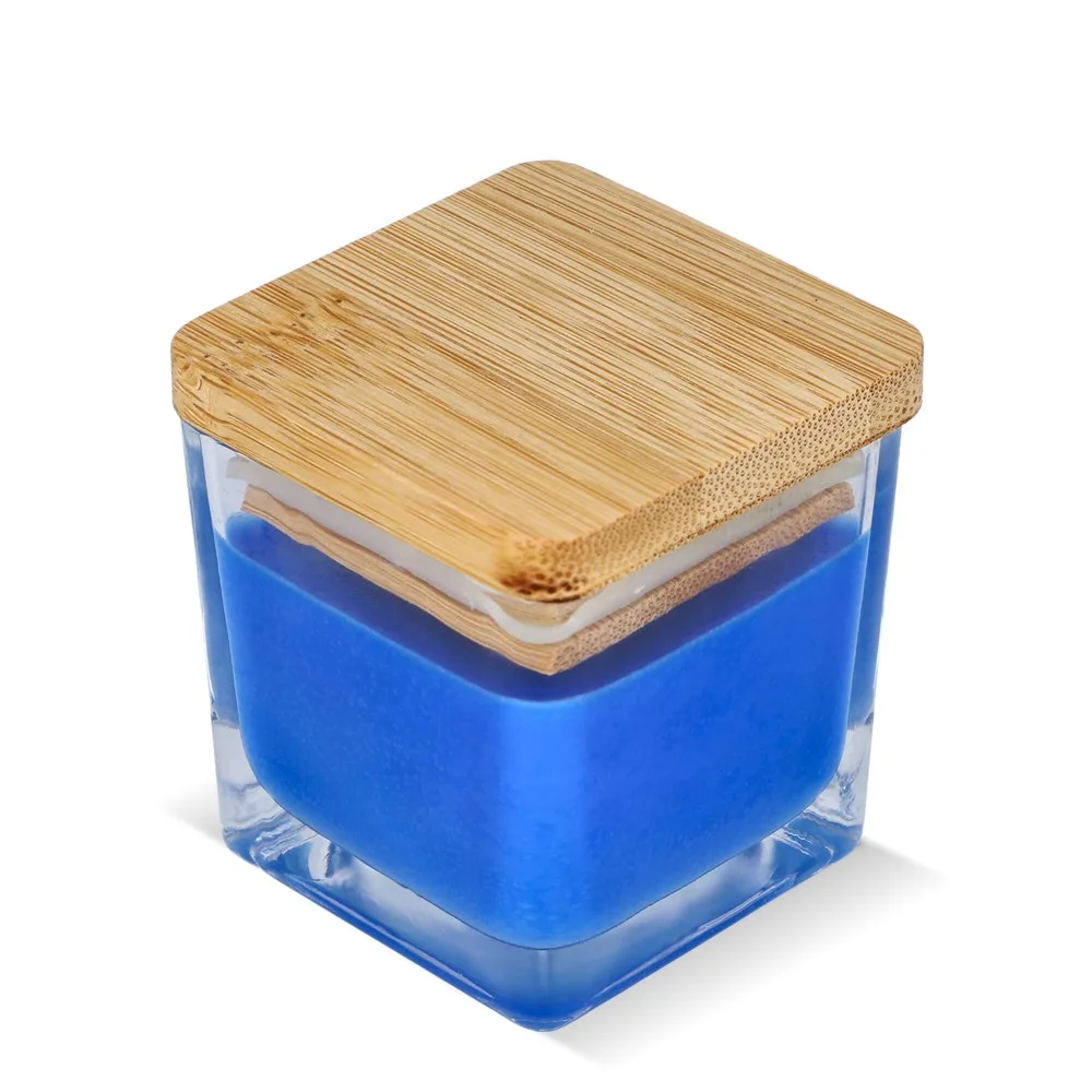 Chakra plantaardige kaars in glazen houder blauw - Hidalgo-werbeartikel Chakra plantaardige kaars in glazen houder, blauw